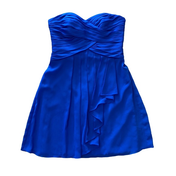 DAVID'S BRIDAL Royal Blue Short Crinkle Chiffon Dress with Front Cascade 10 - Picture 3 of 14